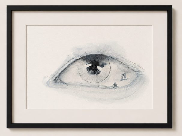 Offen aber nicht frei Minimalistische Werkreihe in Aquarell und Bleistift über innere Räume, Überforderung, Einsamkeit und das Gefühl des inneren Stillstands.