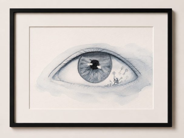 Er scheint nirgends zu passen Minimalistische Werkreihe in Aquarell und Bleistift über innere Räume, Überforderung, Einsamkeit und das Gefühl des inneren Stillstands.